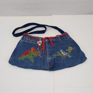 Shoulder Bag Handmade Denim Sheplers Jeans Boho Hippie Cardinals and Blue Jays